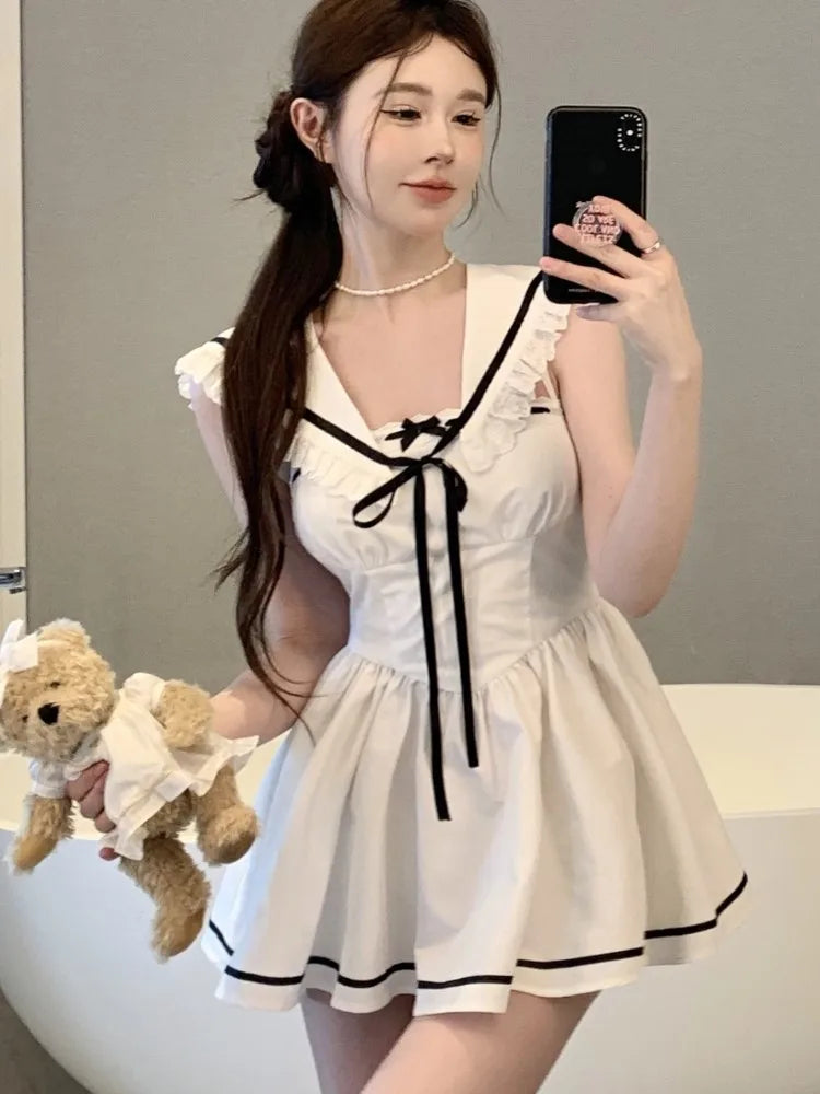 Summer Preppy Spaghetti Strap Mini Dresses for Women With Shawl 2000s Party Dress One-Piece Y2k Korean Fashion Vestidos Mujer