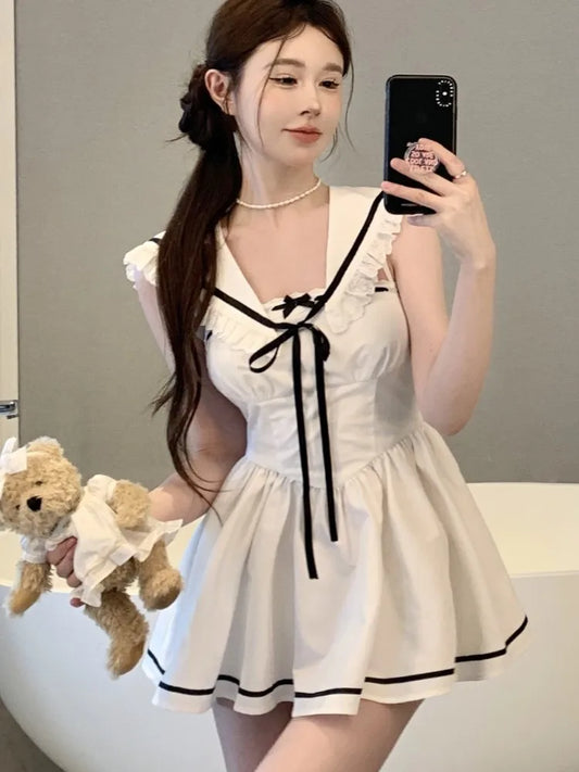 Summer Preppy Spaghetti Strap Mini Dresses for Women With Shawl 2000s Party Dress One-Piece Y2k Korean Fashion Vestidos Mujer