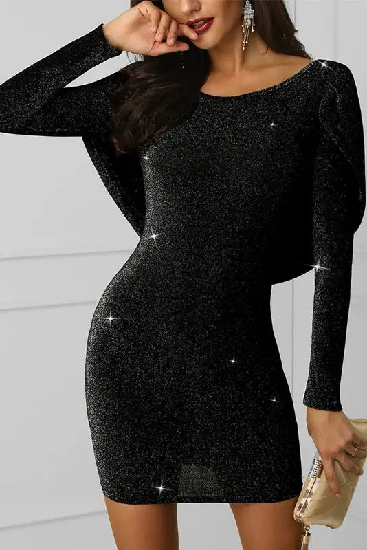 Elegant Slim Fit Mini Dress with Long Sleeves