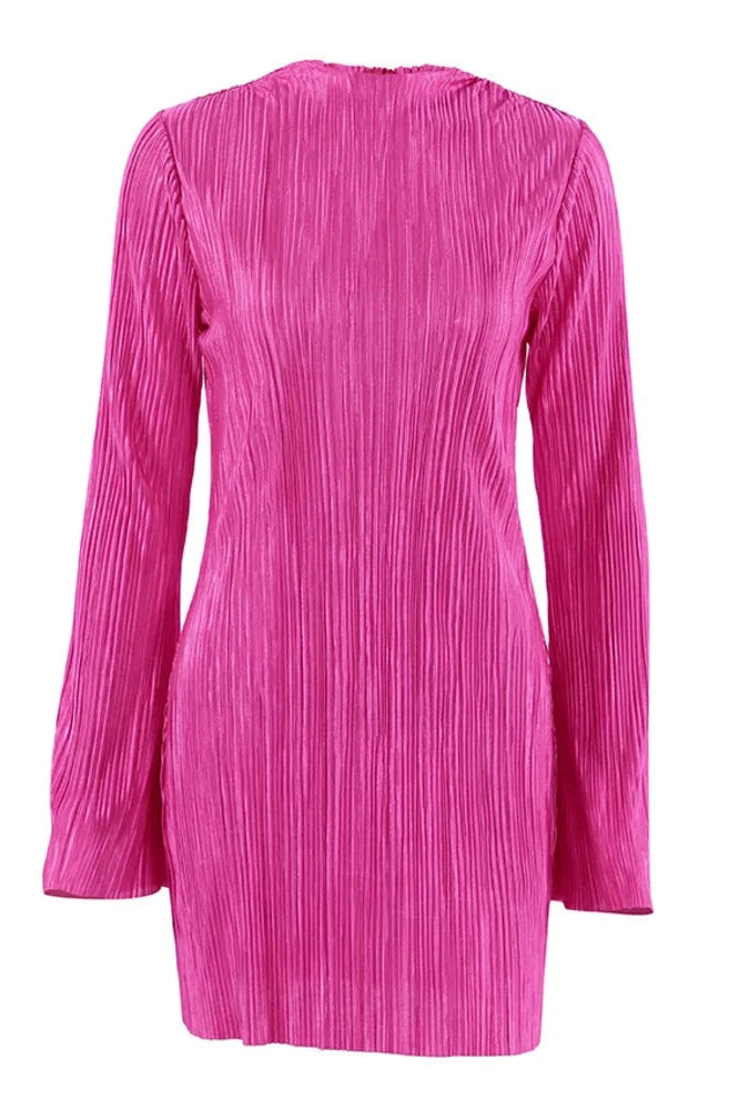 Elegant Pleated Mini Dress with Long Sleeves