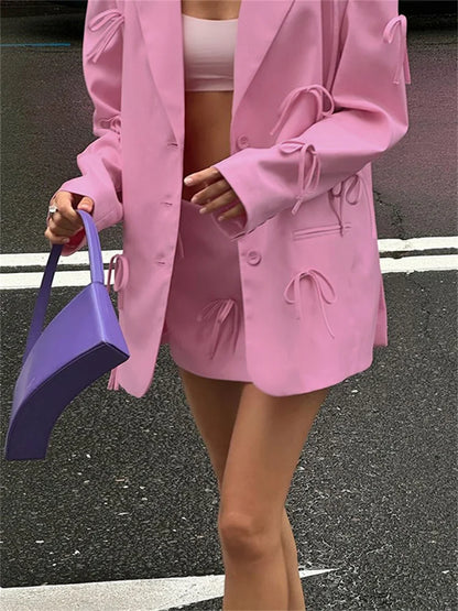 Fashion Luxury Suit Outwear For Women Lace-Up Patchwork Pocket Loose Long Sleeve Cardigan Streetwear Female Solid Coat New