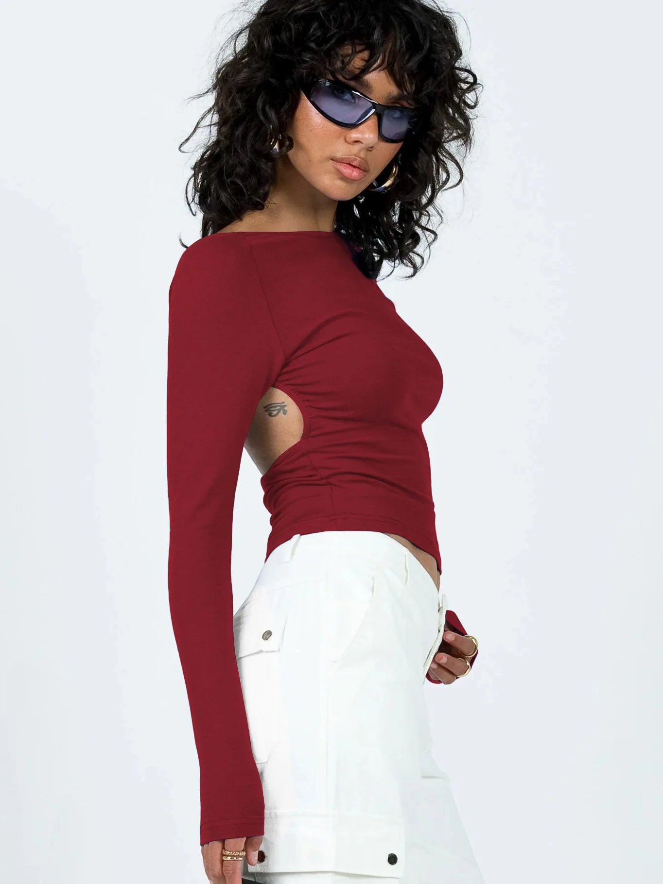 Y2K European and American Summer Open Back Top Long sleeved Sexy Spicy Girl Shoulder T-shirt Women’s Wear
