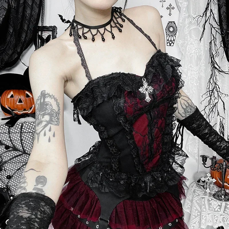 Skeleton Print Crop Corset
