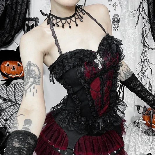 Skeleton Print Crop Corset