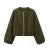 Retro Solid Woolen Women’s Bomber Jacket Long Lantern Sleeves Pockets O-neck Loose Female Coat  Autumn High Street Outwears