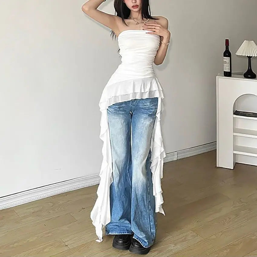 Off Shoulder Tassel Wrap Crop Top