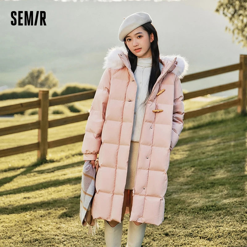 Down Jacket Women Long Length Three-Proof Windproof Loose Winter  New Warm Fur Collar Hooded Coat Down Jacket