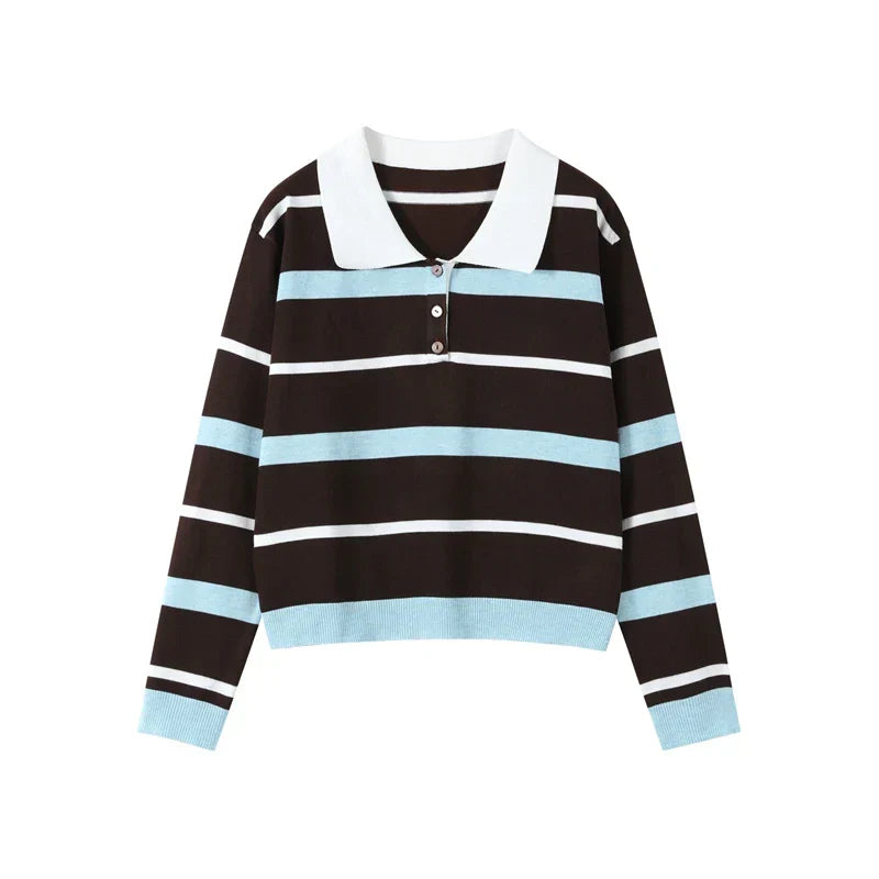 Fashion Stripe Women's T-shirt Casual Short Sleeve Female All Match Polo Shirts Summer New Ladies Loose Tops High Street