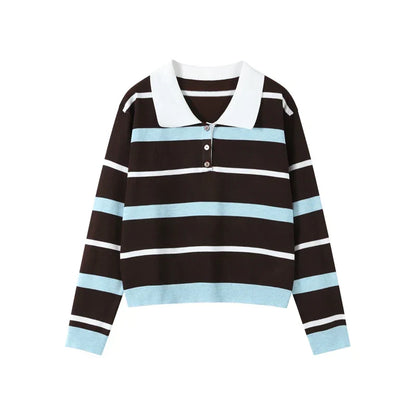 Fashion Stripe Women's T-shirt Casual Short Sleeve Female All Match Polo Shirts Summer New Ladies Loose Tops High Street
