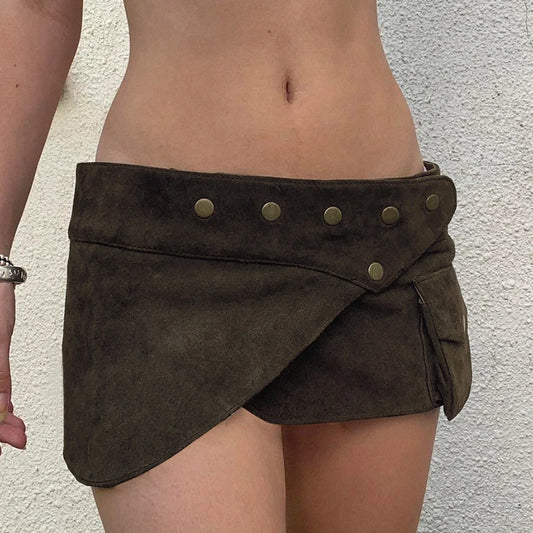 Vintage Cargo Skirt Women y2k Style Low Waist Irregular Hem Short Mini Skirts with Pocket Decor 2000s Street Skirts