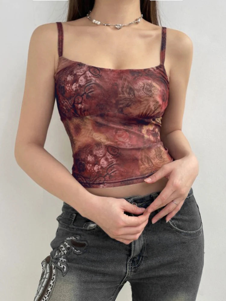 Christmas Vintage Aesthetic Paisley Print Sleeveless Slim Cropped Camisole Vest Top Women
