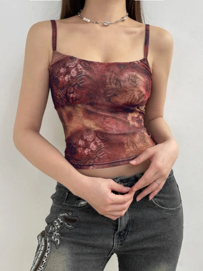 Christmas Vintage Aesthetic Paisley Print Sleeveless Slim Cropped Camisole Vest Top Women