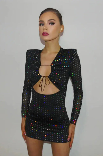 Sequined Mini Dress with Hollow Straps