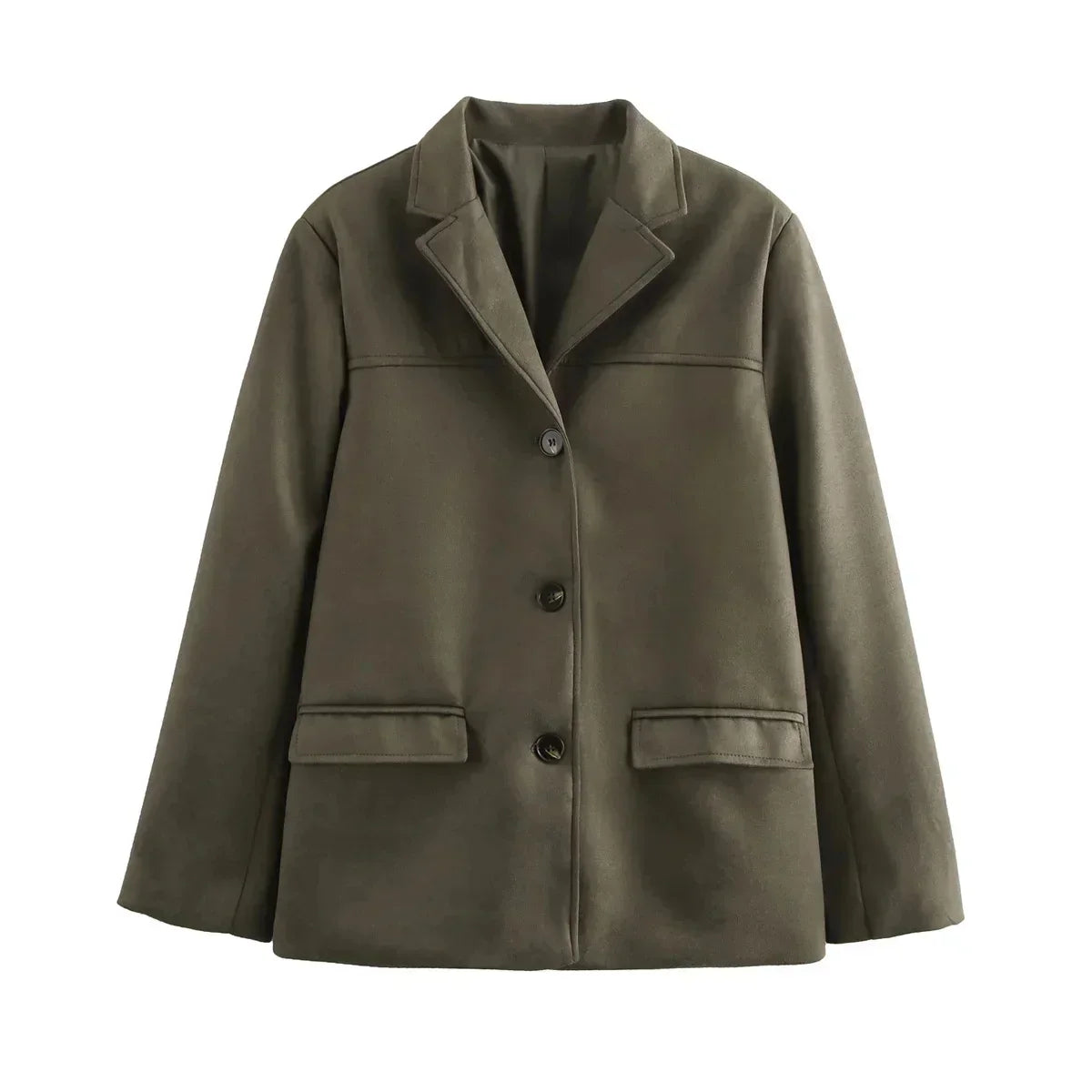 Vintage Lapel Pocket Suede Leather Jacket Women Fashion Loose Single Button Oversize Brown Coats Female Street Chic Clothes