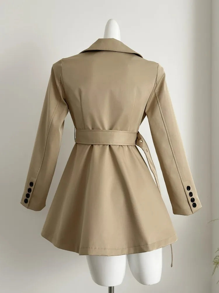 Autumn New Korean Chic Elegant Trench Coat Dresses for Women with Belt Turn-down Collar Double Breasted Casual Female Clothing