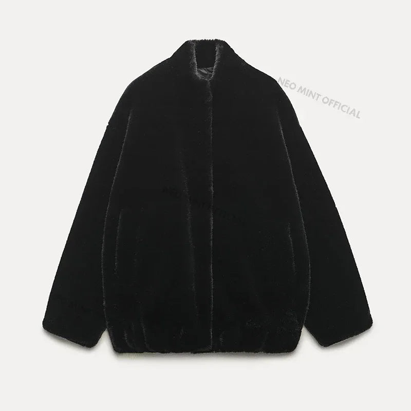 Oversized Plush Coat Women  Winter Thick Warm Padded Faux Rabbit Fur Jacket Teen Girls Chunky Furry Bomber Jackets
