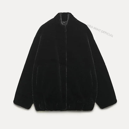 Oversized Plush Coat Women  Winter Thick Warm Padded Faux Rabbit Fur Jacket Teen Girls Chunky Furry Bomber Jackets