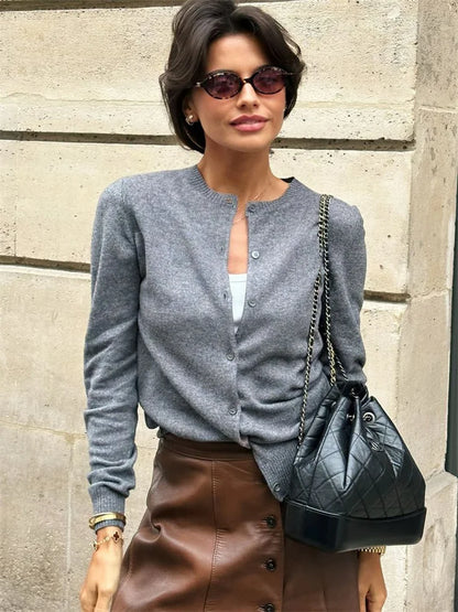 Female Sweater Knit Cardigan Coat Casual Loose Long Sleeve Patchwork Solid Scoop Neck Outwear Autumn Knitwear Coat Ladies