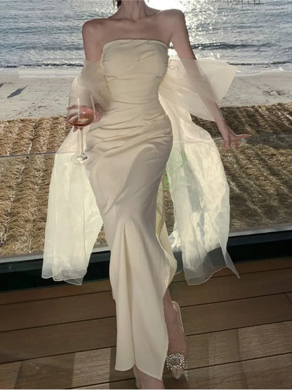 Elegant Wedding Long Dresses for Women Strapless Bodycon Mermaid Evening Party Dress Slim Prom Robe Korean Fashion Vestido Mujer