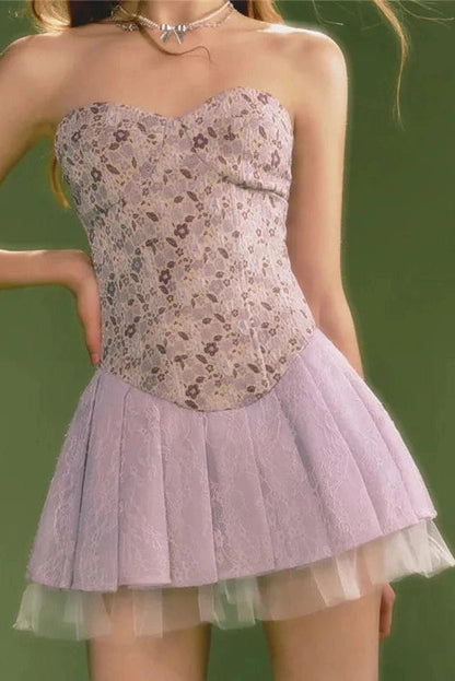 Strapless A-Line Mini Dress with High Waist