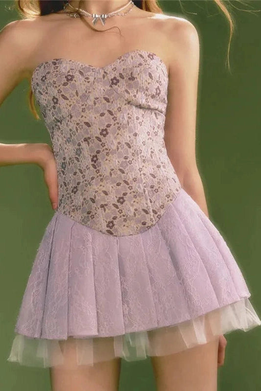 Strapless A-Line Mini Dress with High Waist