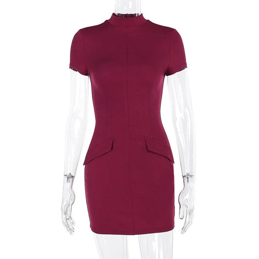 Short Sleeve Mini Dress with Two Pockets