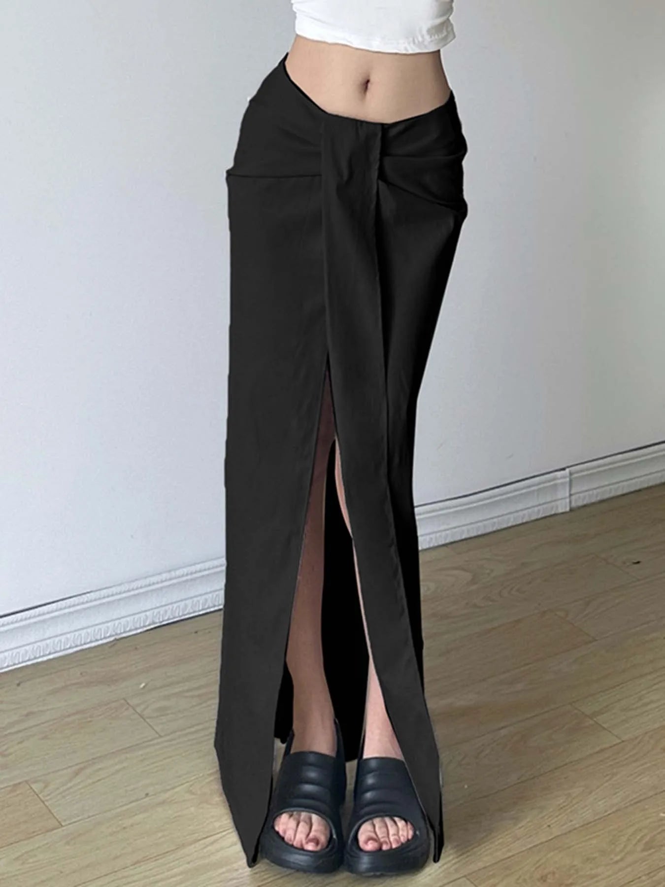 Solid High Split Ribbon Elegant Sexy Boho Skirts Women Summer Vacation Outfits