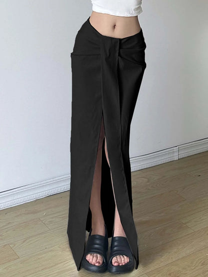 Solid High Split Ribbon Elegant Sexy Boho Skirts Women Summer Vacation Outfits