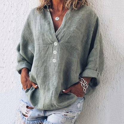 Camisa de lino elegante con cuello en V | Ideal para el día a día