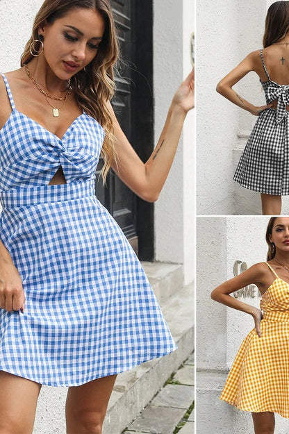 Printed Backless Mini Dress with Spaghetti Straps