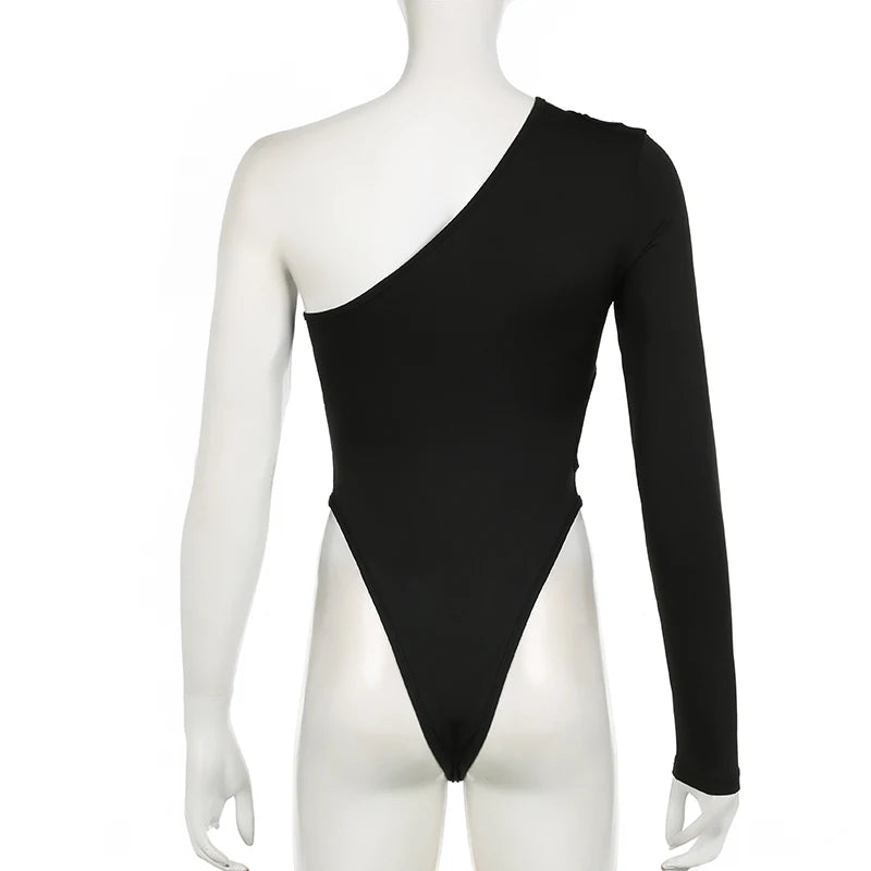 One Shoulder Cut Out Women Bodysuit Sexy Backless Fashion Chic Fall Rompers Party Rave Outfits Lady Bodysuit Tops