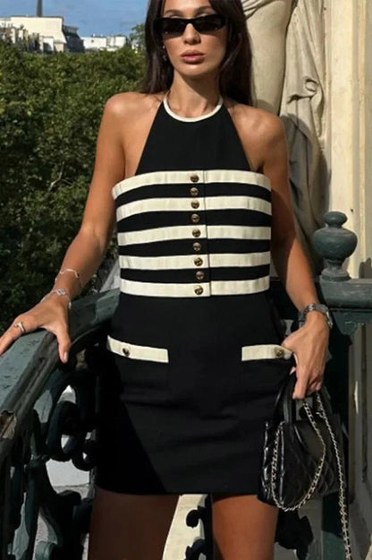 Sleeveless O Neck Slim Fit Mini Dress with Straps