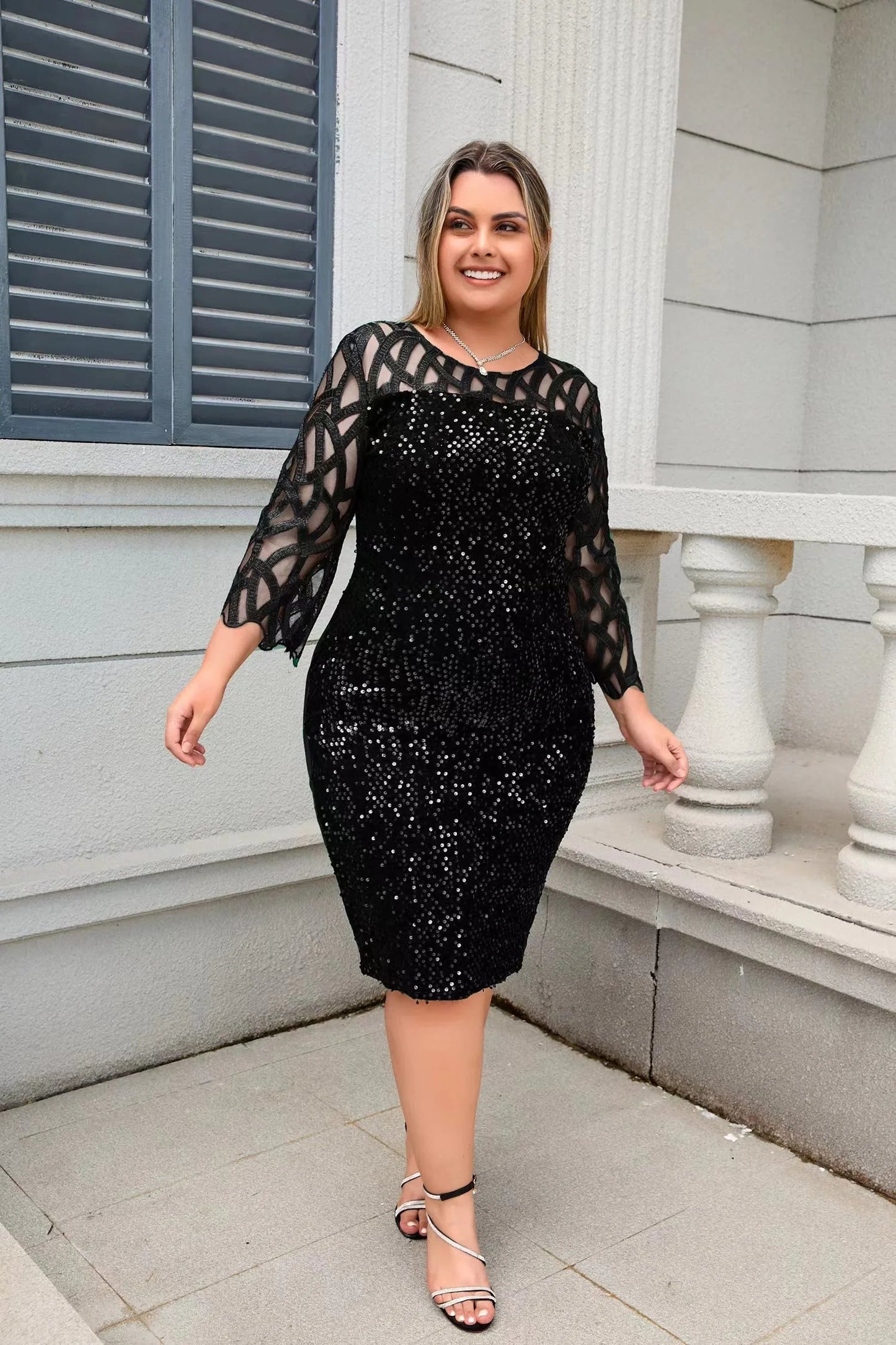 Vestido informal de encaje con lentejuelas para mujer | Ideal para primavera/verano