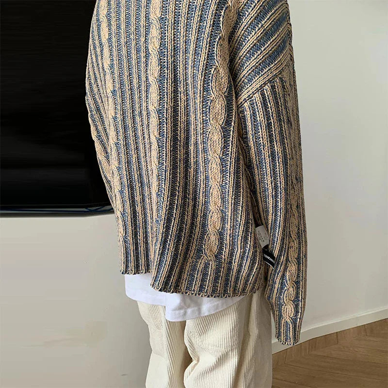 Voguable  Fashionable Striped Knitting Sweaters Streetwear Y2K Loose O Neck Long Sleeve Knit T-shirts Vintage Sweater Tops