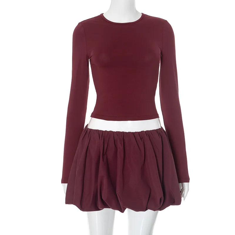 Woman Skirt Two Pieces Set Tight Backless Twist Crop Top High Waist Bud Skirt Elegant Suit Solid Lady Autumn Fashion New