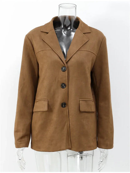 Vintage Fashion Pocket Jackets For Women Winter High Street Lapel Elegant Solid Commute Winter Outwear Ladies  Coat