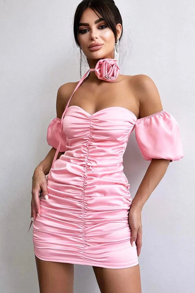 Strapless Pleated Slim Fit Mini Dress