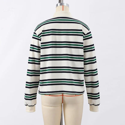 Vintage Stripe Basic Women's T-shirt Casual Long Sleeve Female All Match Polo Shirt Spring New Ladies Loose Tops High Street