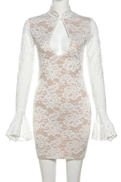 Slim Fit Patchwork Mini Dress with Long Sleejsons and High Waist
