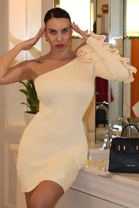 One Shoulder Long Sleeve Slim Mini Dress