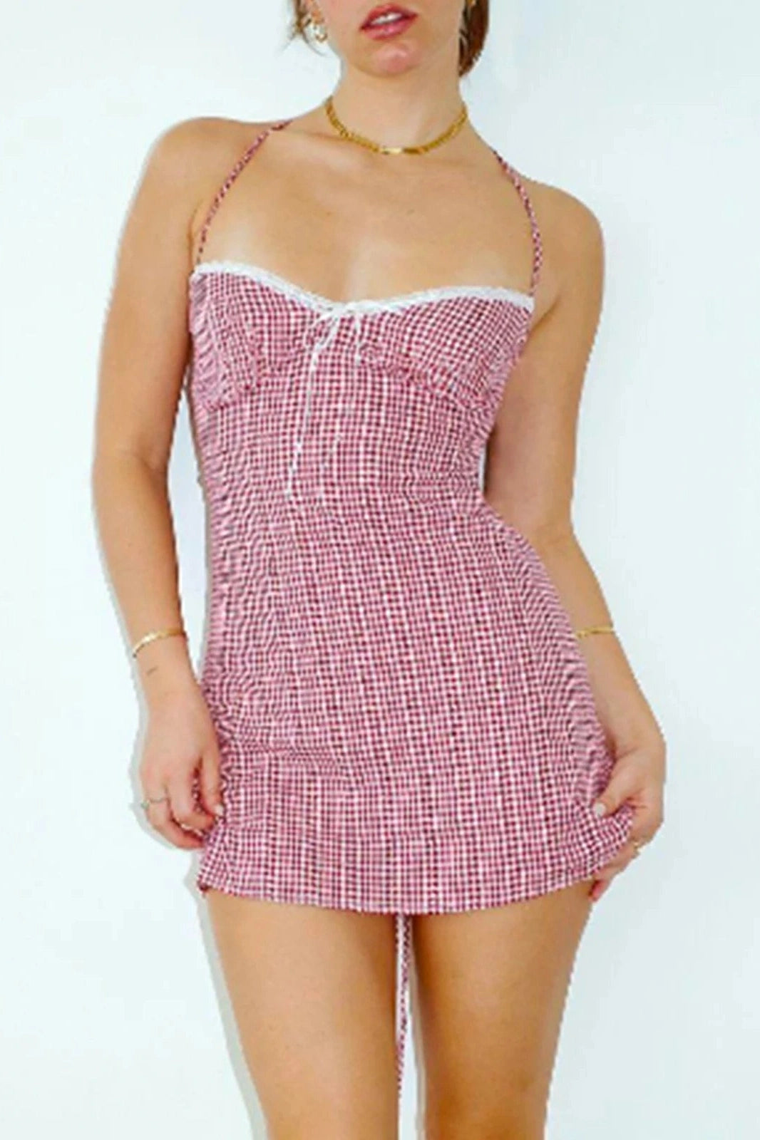 Sleeveless Lace Tie-Up Backless Bodycon Mini Dress
