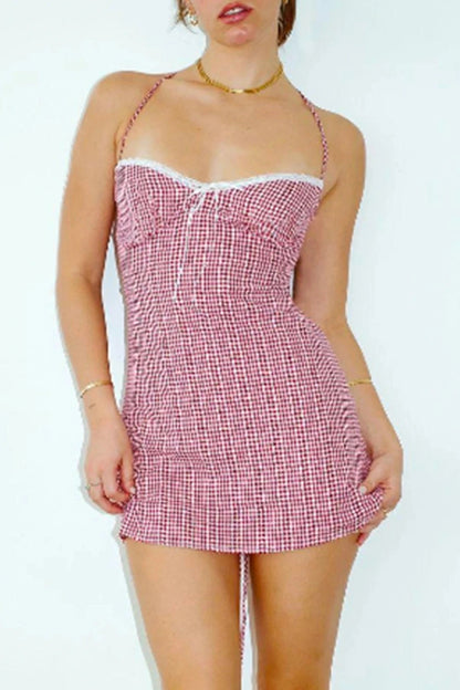 Sleeveless Lace Tie-Up Backless Bodycon Mini Dress