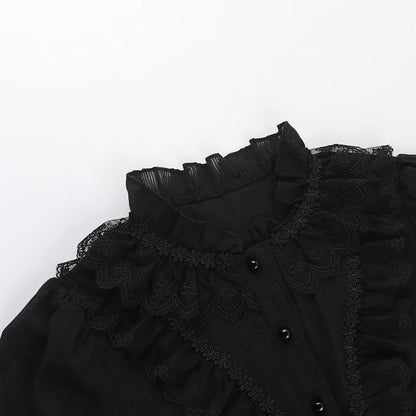 Vintage Jacquard Puff Sleeve Blouse