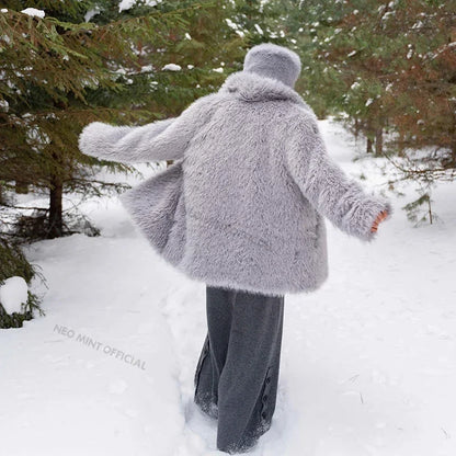 Winter  Exclusive Lapel Collar Long Teddy Jacket Coat Women Chic Brand Fashion Cozy Padded Faux Fur Coats Outerwear