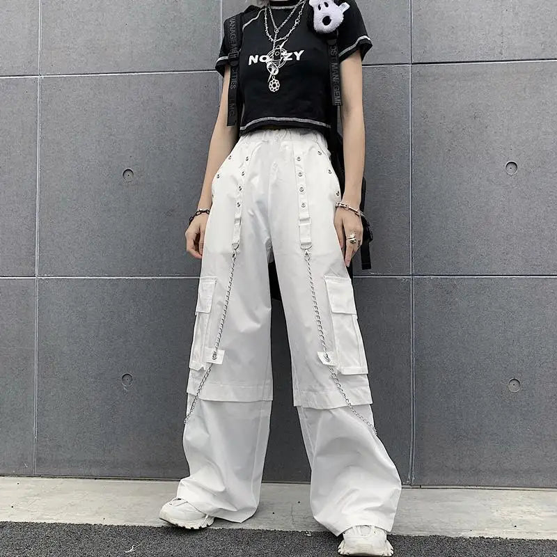 White High Waist Cargo Pants