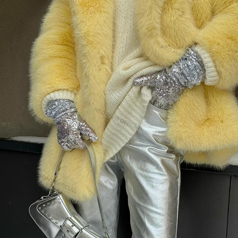 Women Winter  High Quality Luxury Faux Fur Coat Thicken Warm Overcoat Outerwear Hot Girls Solid Long Fox Fur Jacket