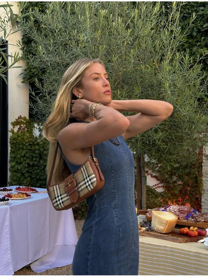 Casual Sleeveless Denim Dresses Women Elegant Slim Fit O-neck Slit Denim Dress Female Autumn Chic Street All-matching Robes