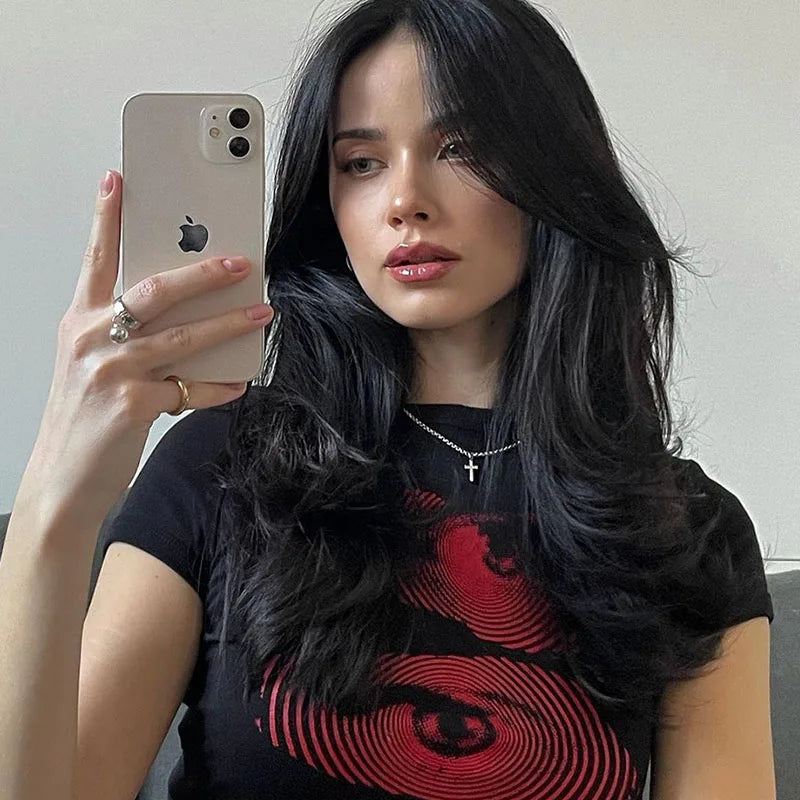 Y2K Cross border New European and American Summer Women’s Print Design Trend Short T-shirt Top