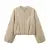 Retro Solid Woolen Women’s Bomber Jacket Long Lantern Sleeves Pockets O-neck Loose Female Coat  Autumn High Street Outwears