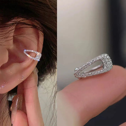 Pink Heart Zircon Ear Clips for Women Asymmetric Fashion Jewelry Gift